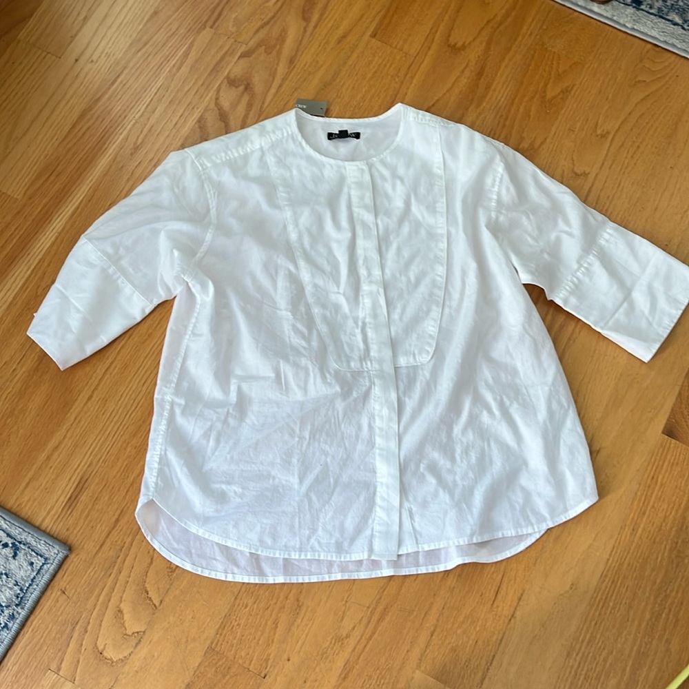 JCREW Bib Button-Up Shirt in Herringbone Twill  White BY683 NWT size M